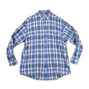 Vintage Brooks Brothers Sport Shirt Men Size L Plaid Preppy Linen Blend Casual